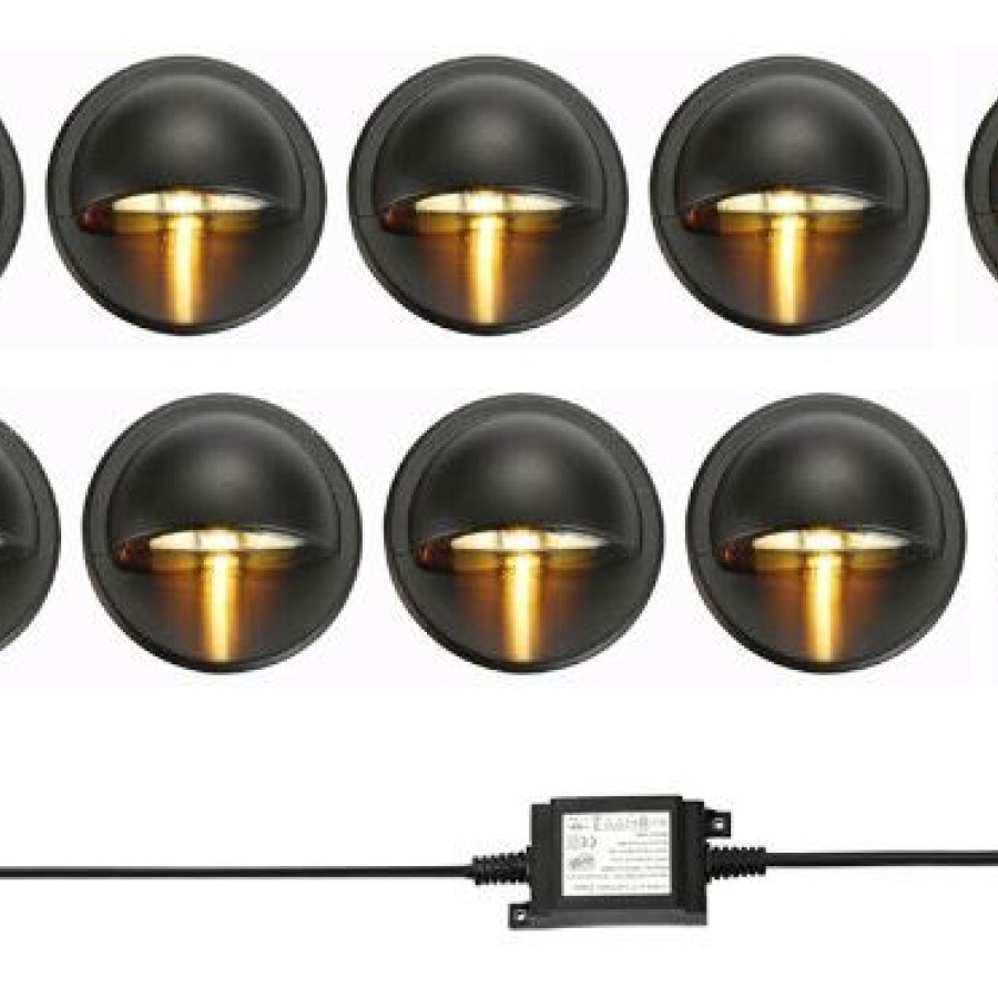 Black Half Moon LED Deck/Decking/Plinth/Step Lights Fence Lighting 10 Pack (30mm) 0