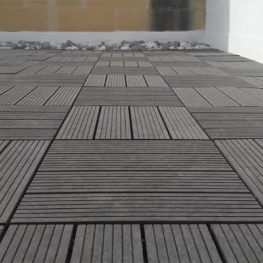 WPC Interlocking Floor Tiles - Charcoal 0